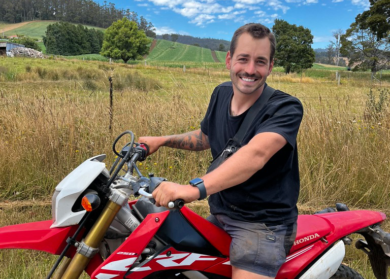 Ward — founder of Farmwork4u, on a farm in Tasmania
